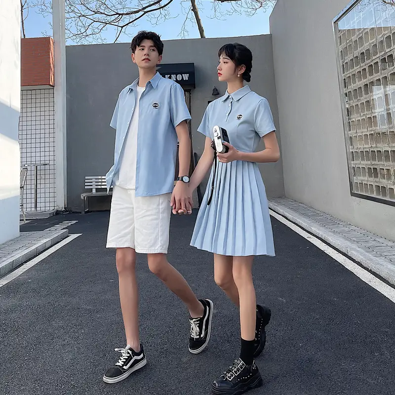 2023 Summer Couple Dress Light Blue Short Sleeve Set - Image 4