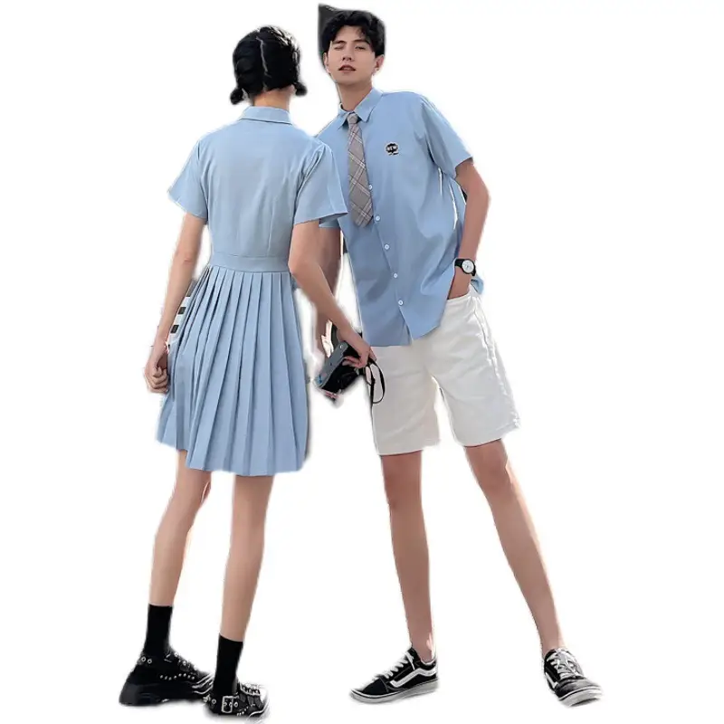 2023 Summer Couple Dress Light Blue Short Sleeve Set - Image 5