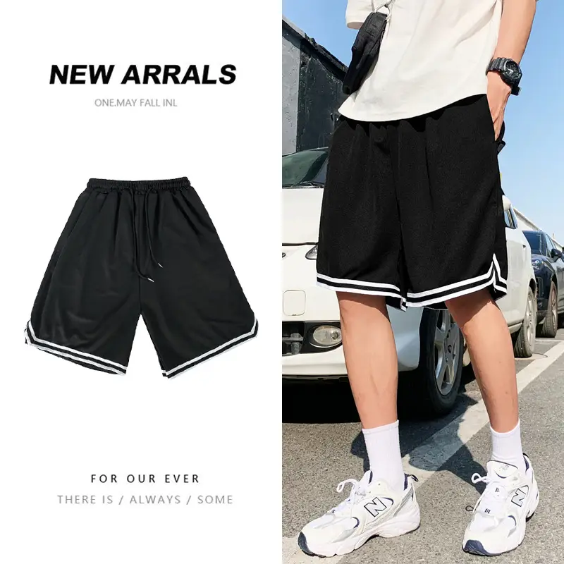 Men's Black Wide Leg Shorts Casual Basketball Pants Summer