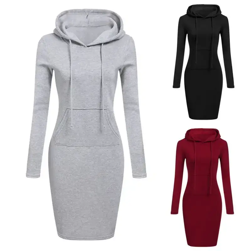 Red Hooded Long Sleeve Sweatshirt for Women