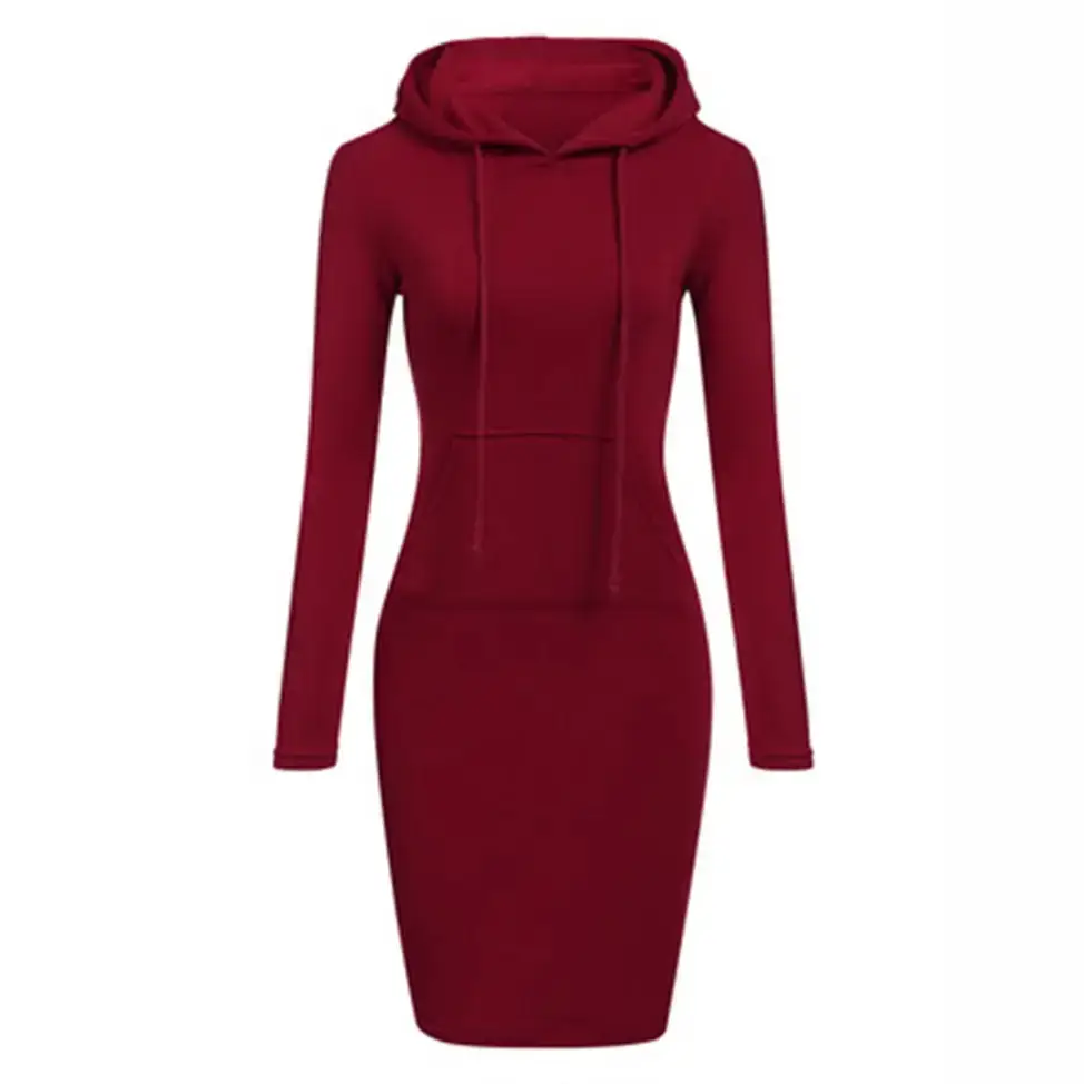 Red Hooded Long Sleeve Sweatshirt for Women