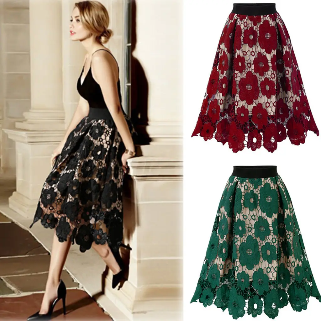 Lace Flower Skirt Plus Size European Style Medium Length - Image 5