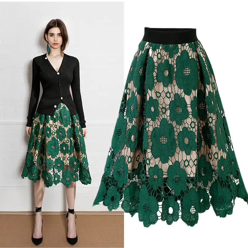 Lace Flower Skirt Plus Size European Style Medium Length - Image 6
