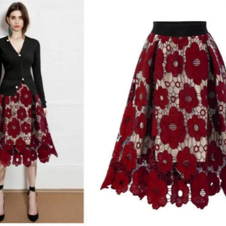 Lace Flower Skirt Plus Size European Style Medium Length - Image 7