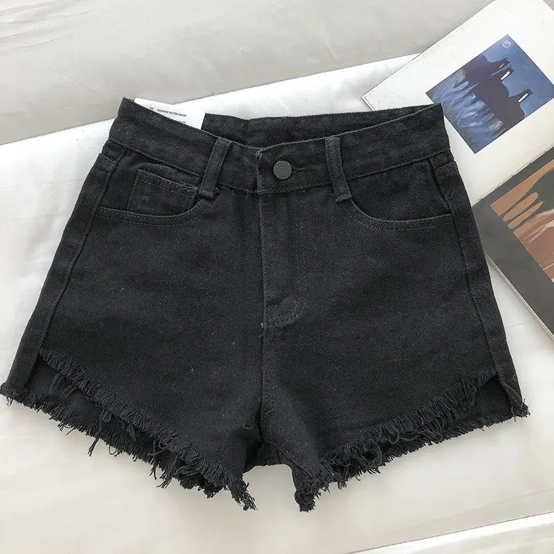 Women Denim Shorts White Frayed Tassel A-Line 2025 - Image 2