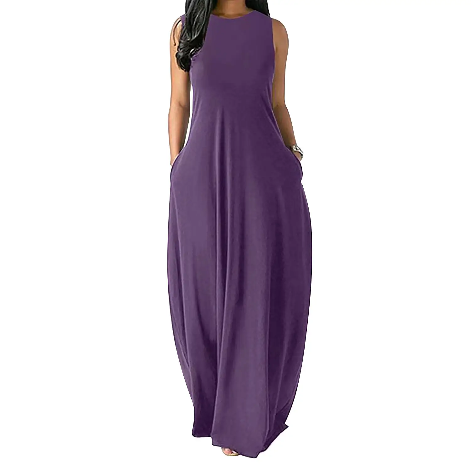 Purple Long Sleeve V-Neck Vest Dress for Women - Image 3
