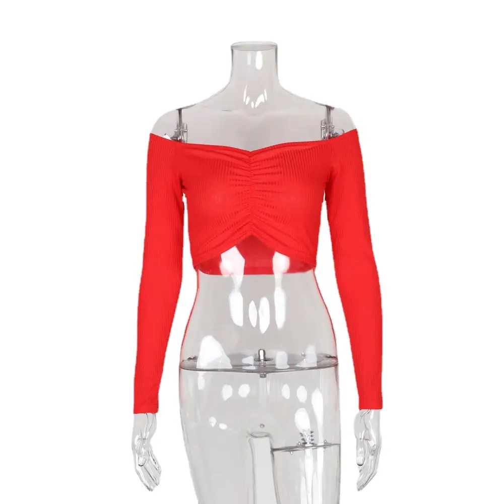 Women's Red Slim Fit Long Sleeve T-Shirt - Image 8