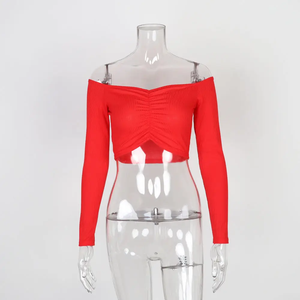 Women's Red Slim Fit Long Sleeve T-Shirt - Image 2
