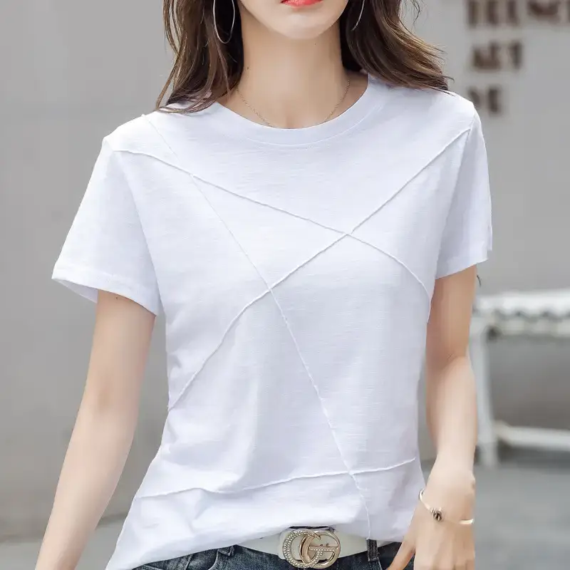 Women Loose Fit Pink Cotton T-Shirt 2025 Summer - Image 6