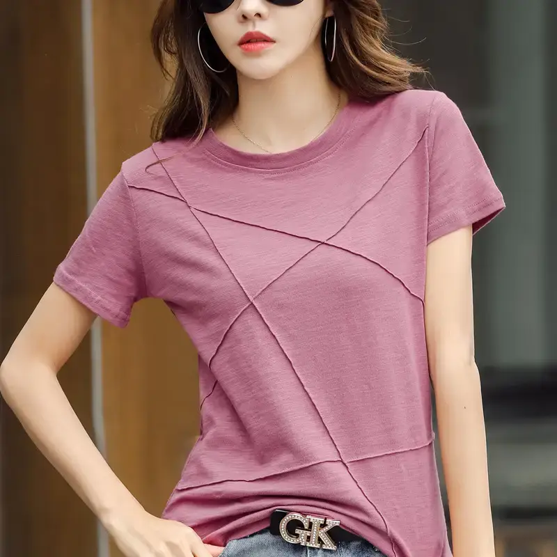 Women Loose Fit Pink Cotton T-Shirt 2025 Summer - Image 8