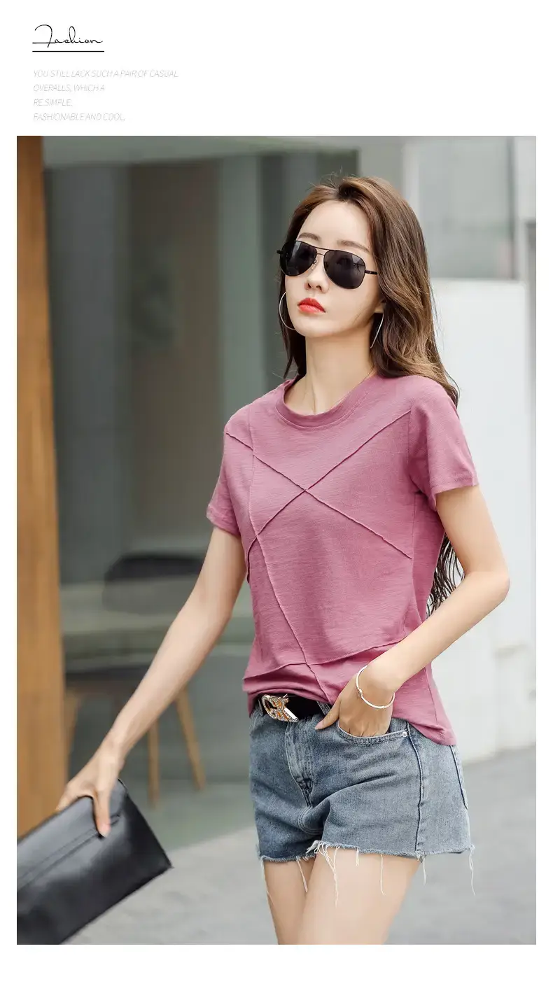 Women Loose Fit Pink Cotton T-Shirt 2025 Summer — feature 7