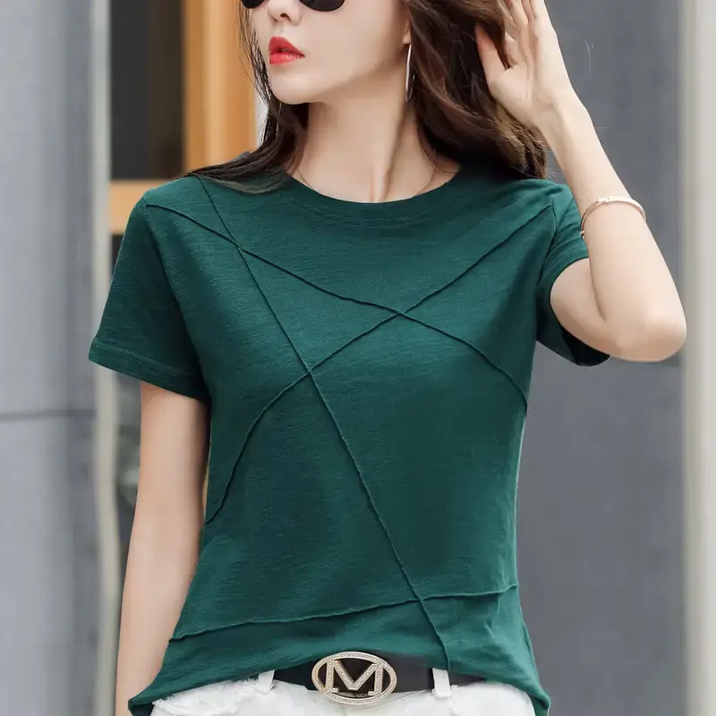 Women Loose Fit Pink Cotton T-Shirt 2025 Summer - Image 4