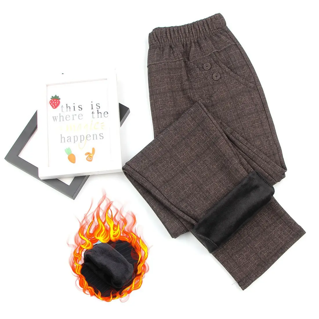 Women's Plaid Slim Fit Pants Brown Medium - Image 10