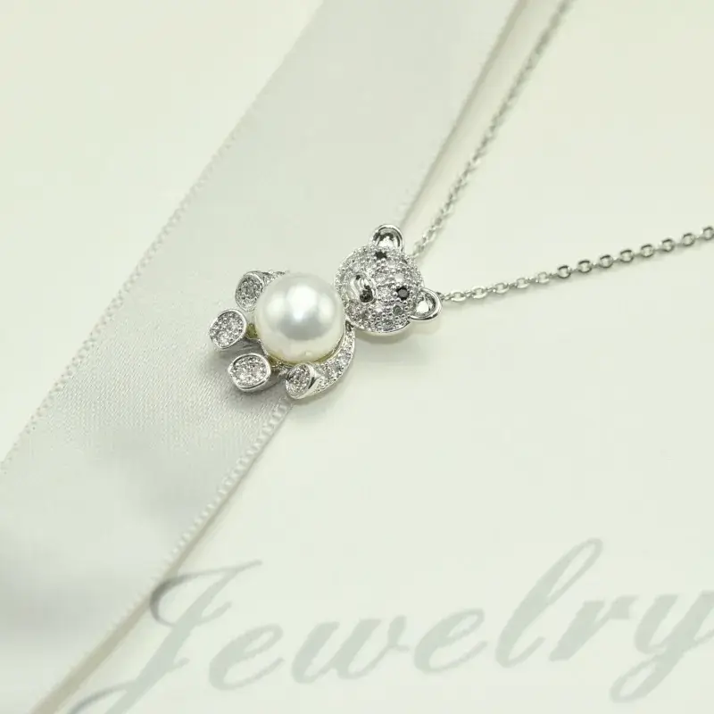 925 Silver Bear Pendant Necklace with Freshwater Pearls - Image 4