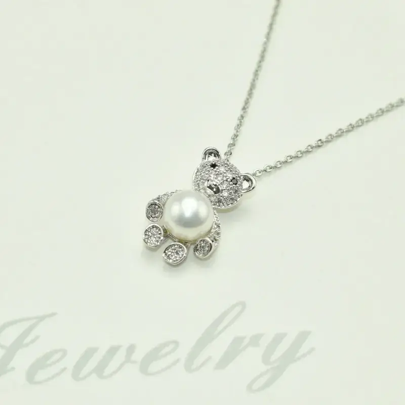 925 Silver Bear Pendant Necklace with Freshwater Pearls - Image 5