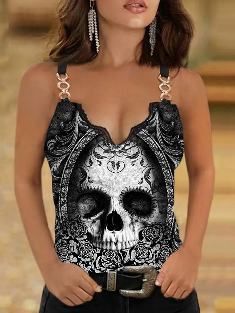 Women Printed Camisole V Neck Lace Decorative 2024 - Image 6