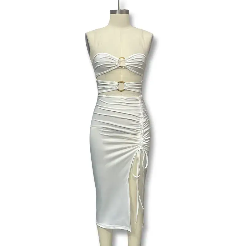 White Off-Shoulder High Split Hip Dress for Women - Image 7