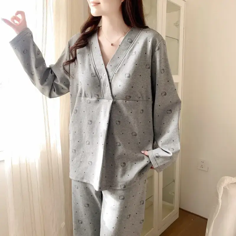 Moon-themed Nursing Kimono Pajamas for Pregnant Women - Image 33