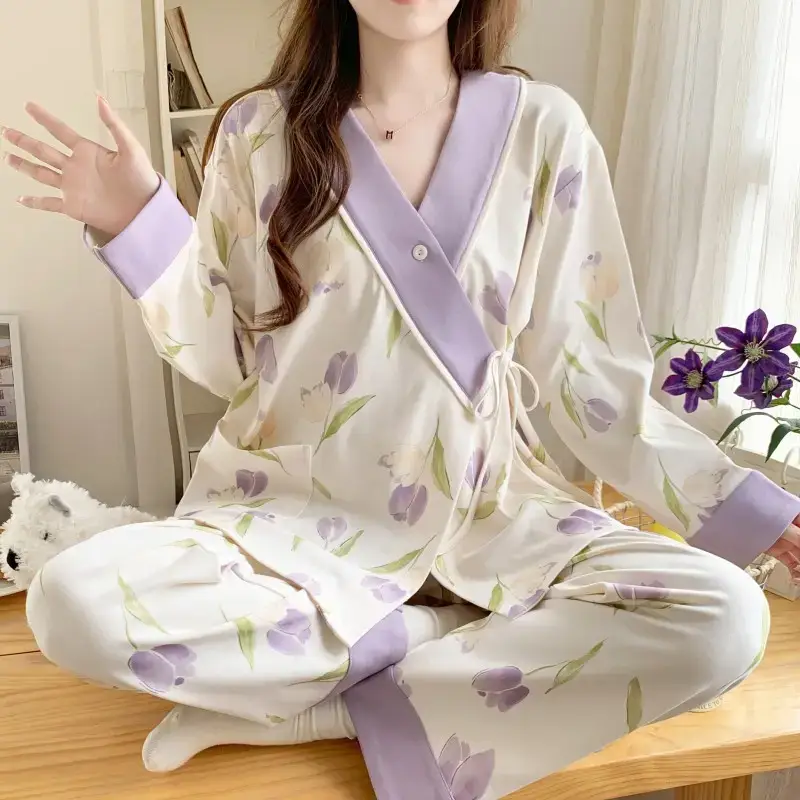 Moon-themed Nursing Kimono Pajamas for Pregnant Women - Image 12
