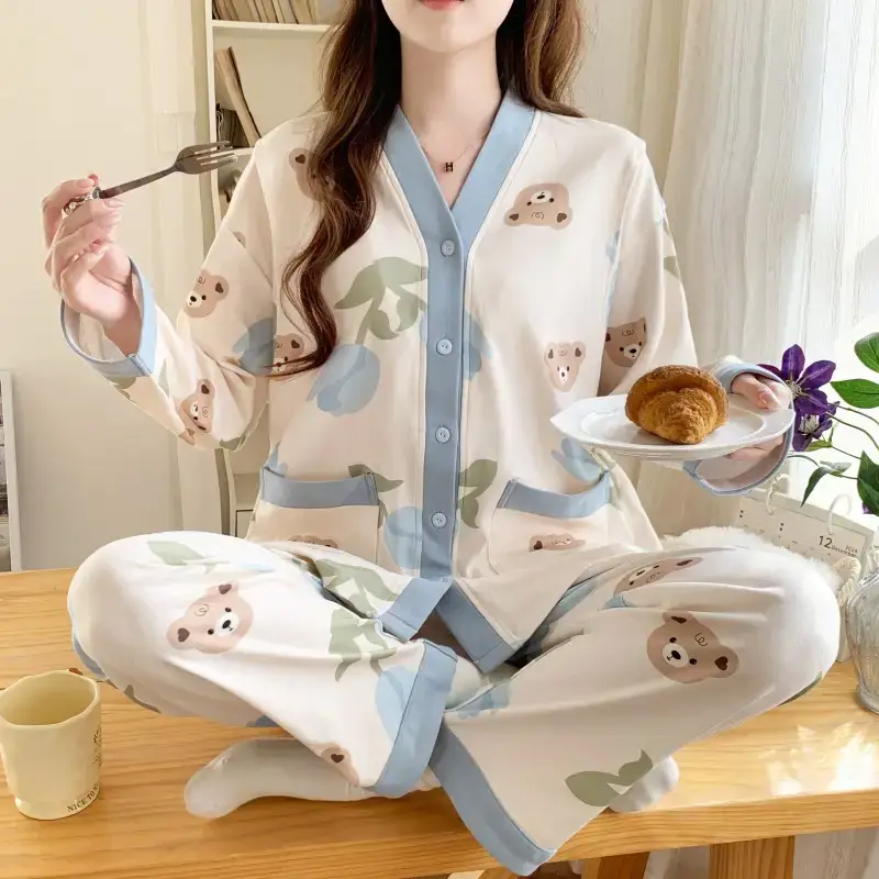 Moon-themed Nursing Kimono Pajamas for Pregnant Women - Image 10