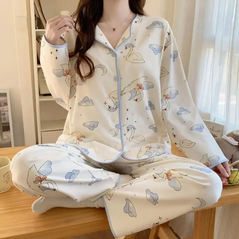 Moon-themed Nursing Kimono Pajamas for Pregnant Women - Image 11