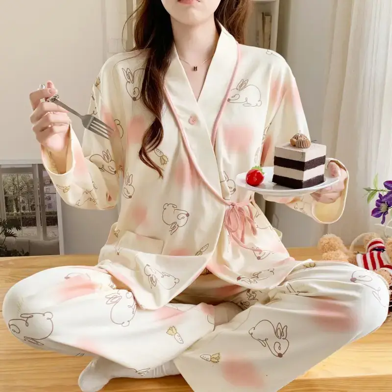 Moon-themed Nursing Kimono Pajamas for Pregnant Women - Image 13