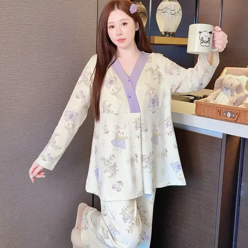 Moon-themed Nursing Kimono Pajamas for Pregnant Women - Image 21