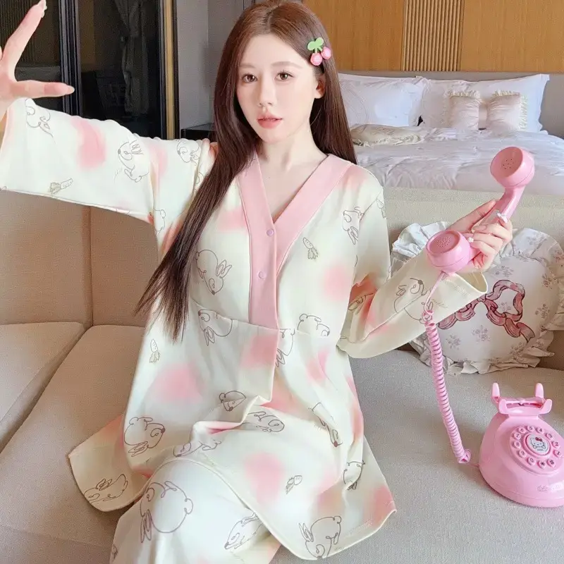 Moon-themed Nursing Kimono Pajamas for Pregnant Women - Image 22