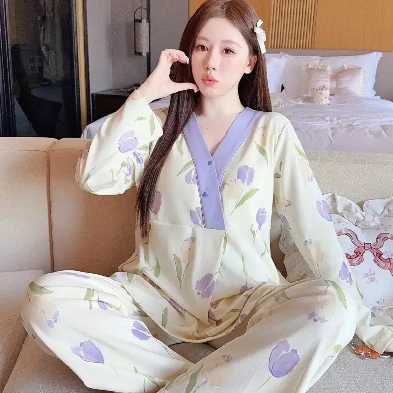 Moon-themed Nursing Kimono Pajamas for Pregnant Women - Image 26