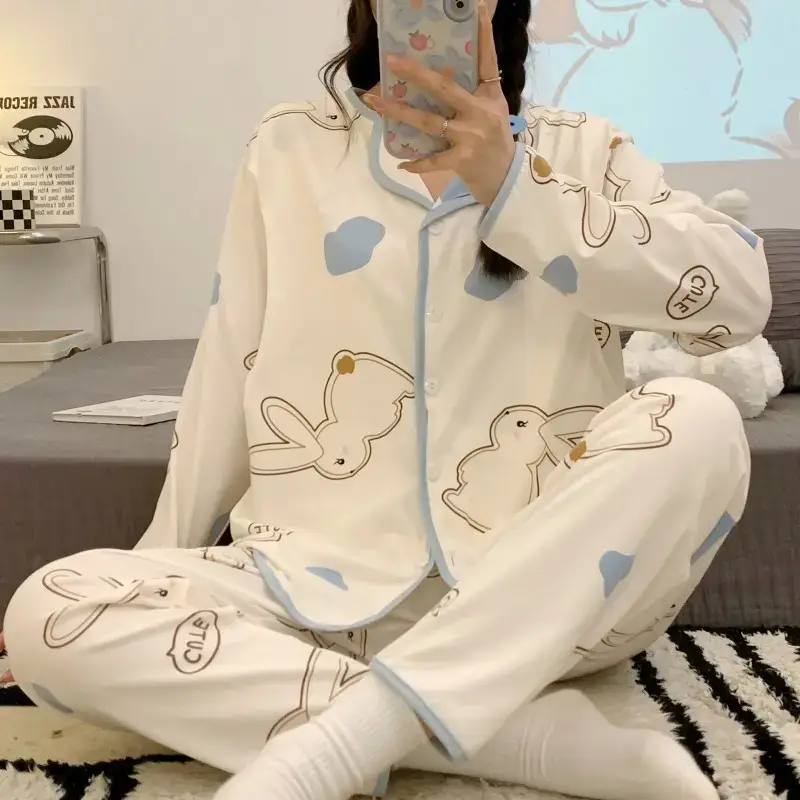 Moon-themed Nursing Kimono Pajamas for Pregnant Women - Image 3