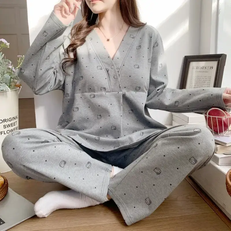 Moon-themed Nursing Kimono Pajamas for Pregnant Women - Image 30
