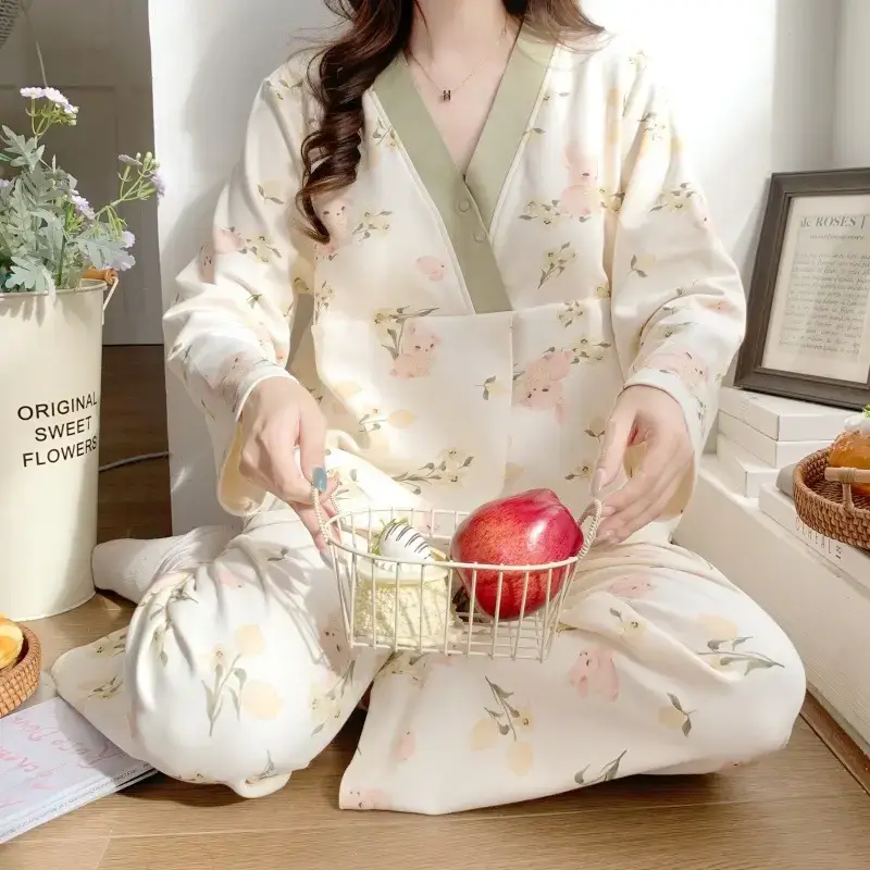 Moon-themed Nursing Kimono Pajamas for Pregnant Women - Image 31