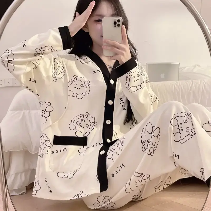 Moon-themed Nursing Kimono Pajamas for Pregnant Women - Image 7