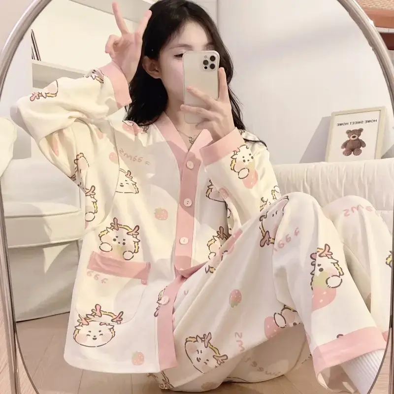 Moon-themed Nursing Kimono Pajamas for Pregnant Women - Image 8