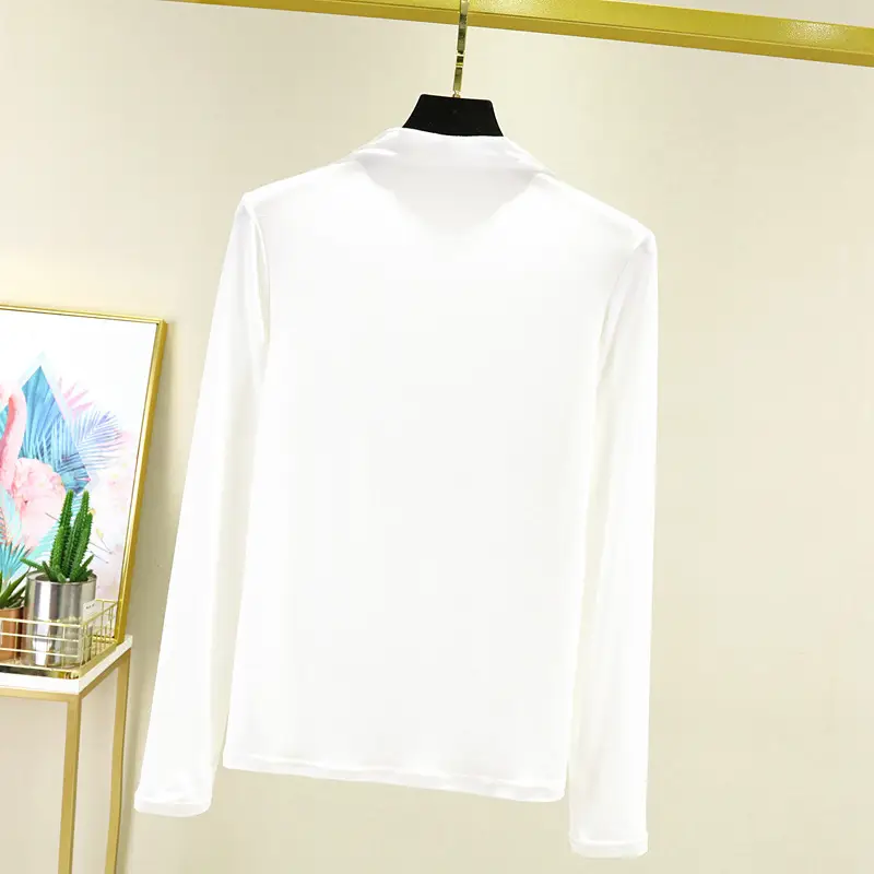 Green Long Sleeve T-Shirt for Women Slim Fit Spring Autumn - Image 3