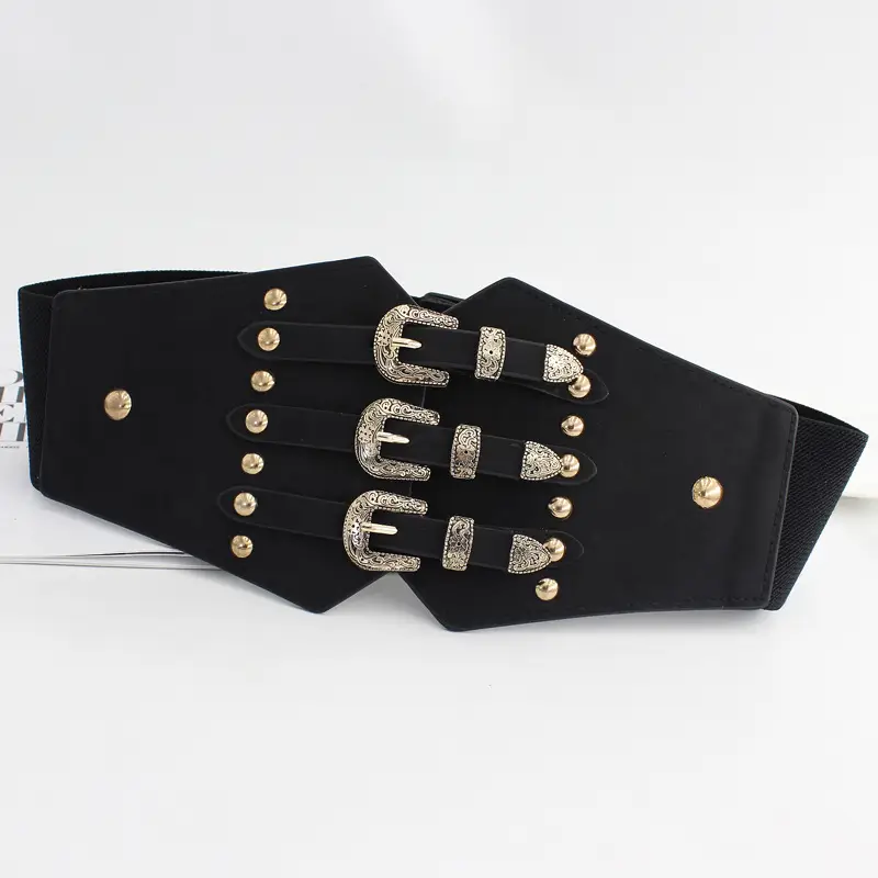 Vintage Black Stretch Belt with Buckle Decor - Image 4