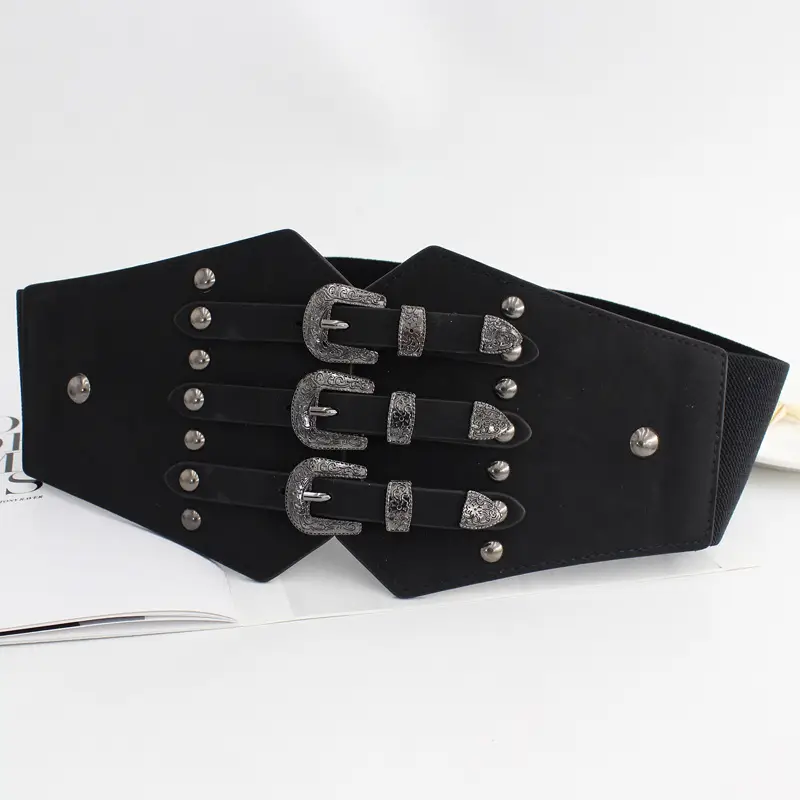 Vintage Black Stretch Belt with Buckle Decor - Image 5