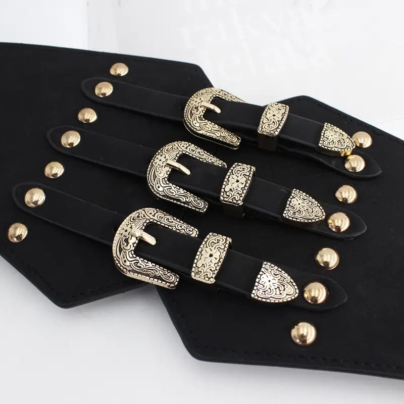Vintage Black Stretch Belt with Buckle Decor - Image 6