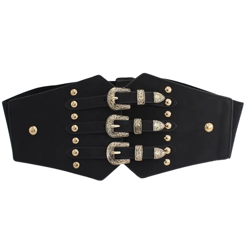 Vintage Black Stretch Belt with Buckle Decor - Image 7