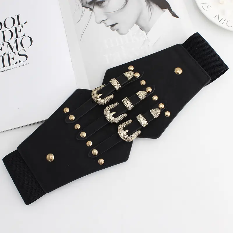 Vintage Black Stretch Belt with Buckle Decor