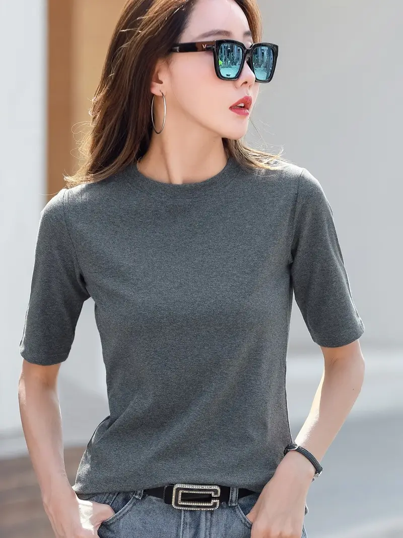 Women White Slim Fit Mid Sleeve T-Shirt 2025 - Image 7