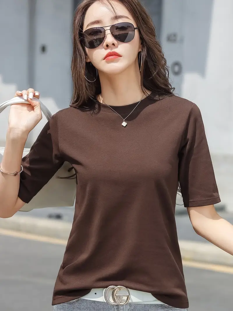 Women White Slim Fit Mid Sleeve T-Shirt 2025 - Image 8