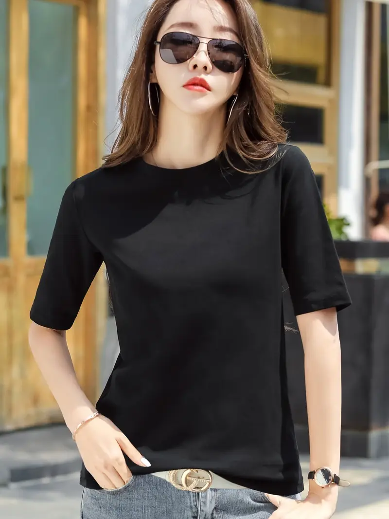 Women White Slim Fit Mid Sleeve T-Shirt 2025 - Image 10