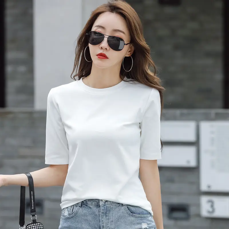 Women White Slim Fit Mid Sleeve T-Shirt 2025 - Image 4