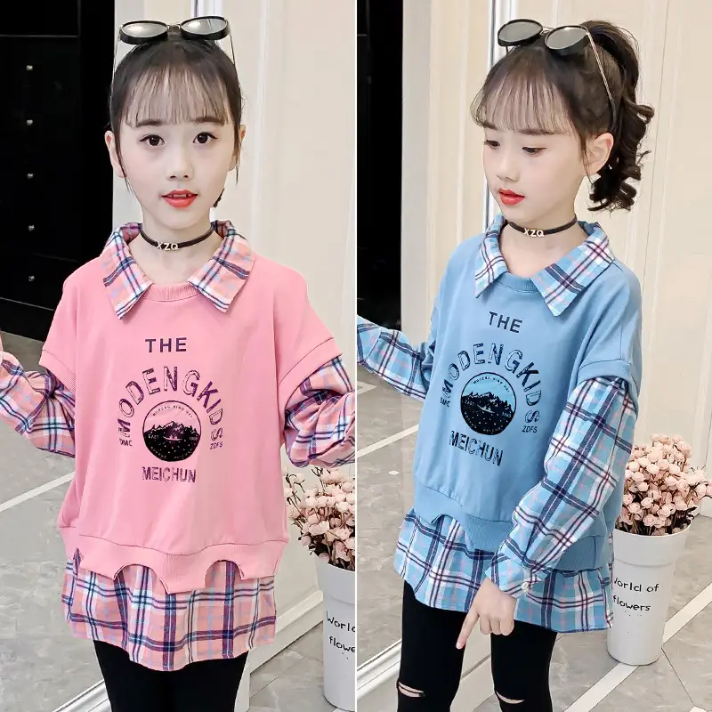 Girls Pink Plaid Pullover Sweatshirt Set 2025 - Image 4