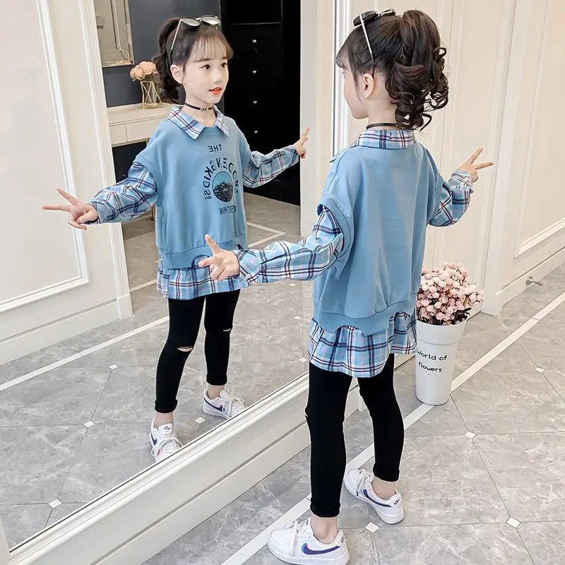 Girls Pink Plaid Pullover Sweatshirt Set 2025 - Image 6