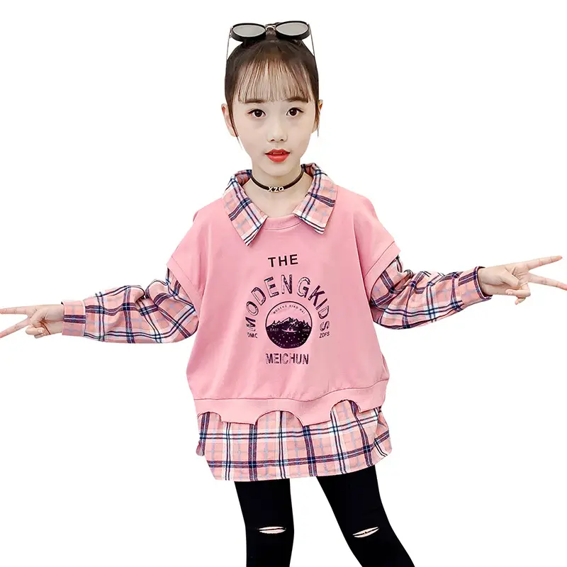 Girls Pink Plaid Pullover Sweatshirt Set 2025 - Image 7