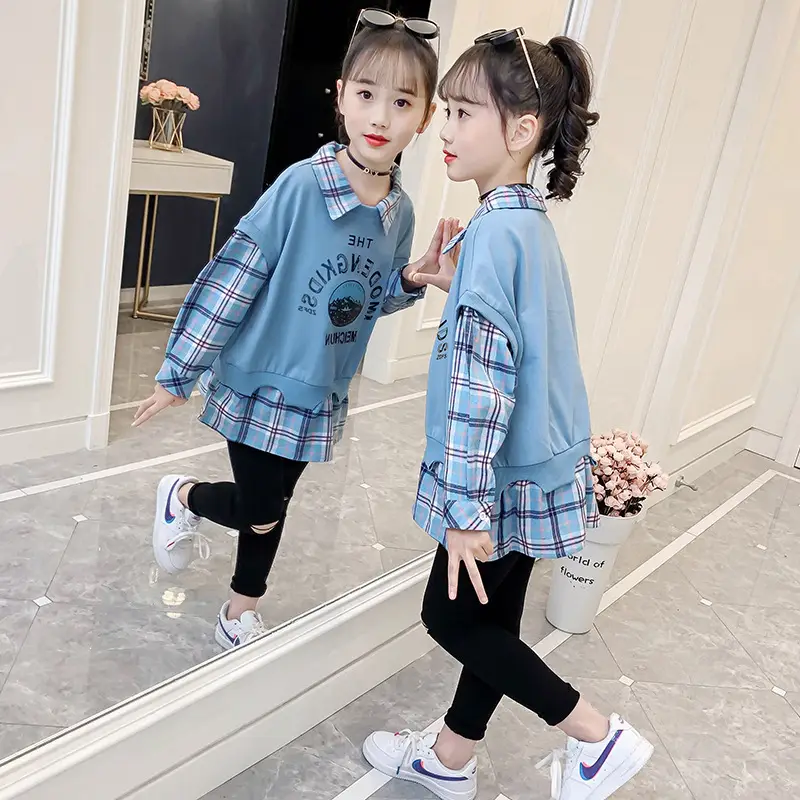 Girls Pink Plaid Pullover Sweatshirt Set 2025 - Image 2