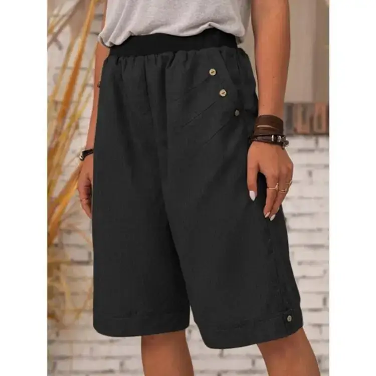 2021 Blue Cotton Linen Shorts Cross-border Women Casual Straight Leg