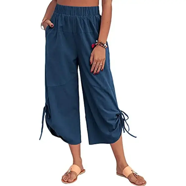 2021 Blue Cotton Linen Shorts Cross-border Women Casual Straight Leg — feature 13